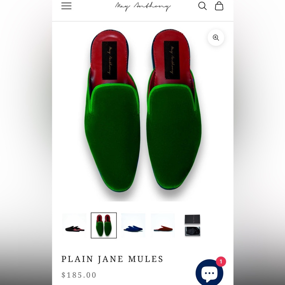 Green Velvet May Anothony Slippers/Mules, red detail inside